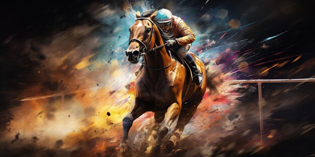 Horse racing at night Digital illustration of thoroughbred and jockey