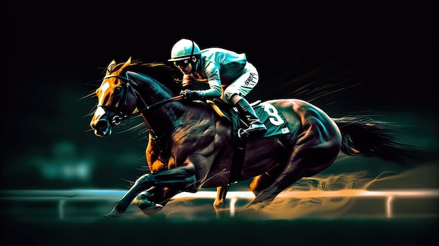 Horse racing at night Digital illustration of thoroughbred and jockey