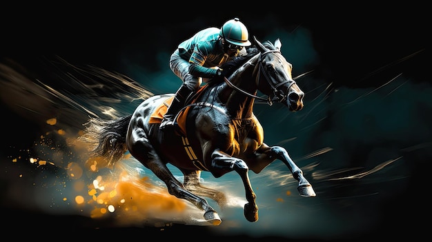 Horse racing at night Digital illustration of thoroughbred and jockey