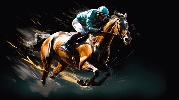 Horse racing at night Digital illustration of thoroughbred and jockey