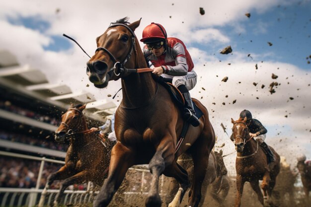 写真 競馬 競馬競技場で馬に乗った騎手