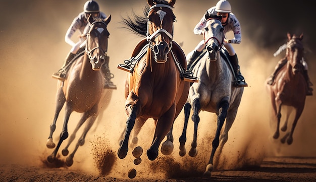 Horse racing with jockey realistic illustration ai generator image