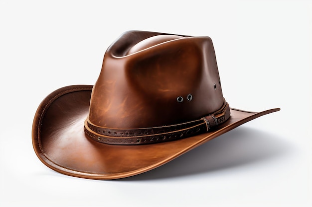 Horse rider brown leather cowboy hat Isolated on a White Background Generative Ai