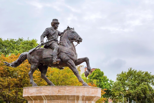 Horse rider statue in the center of Skopje Macedonia