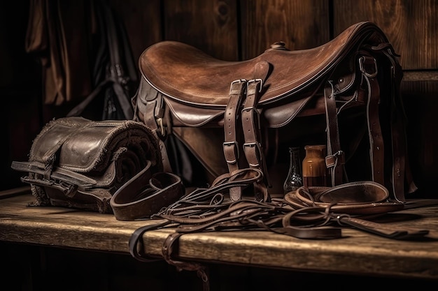 Horse Riding Equipment Saddle And Bridle Generative AI