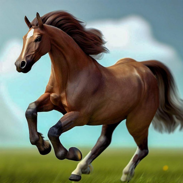 Horse running on grass realistic