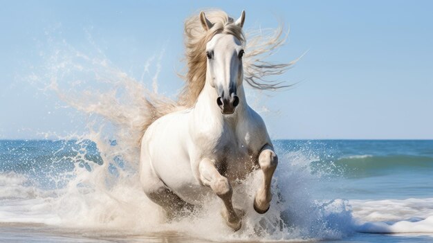 写真 海で走る馬
