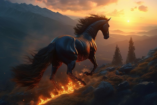 A horse running in the mountains generative ai