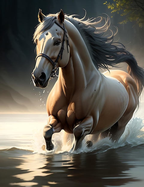 Horse running in water