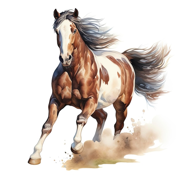 Foto cavallo che corre nel disegno ad acquerello