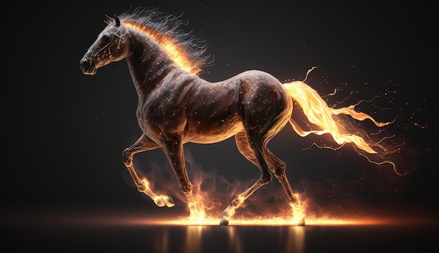 A horse runs through flames