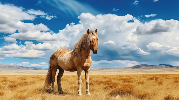 Лошадь стоит в поле