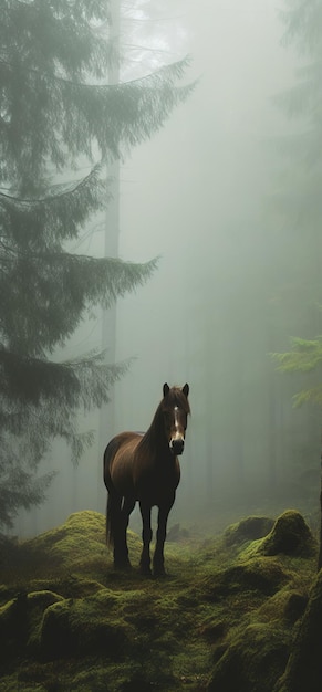 Horse standing forest ai generated image High quality ai generated image