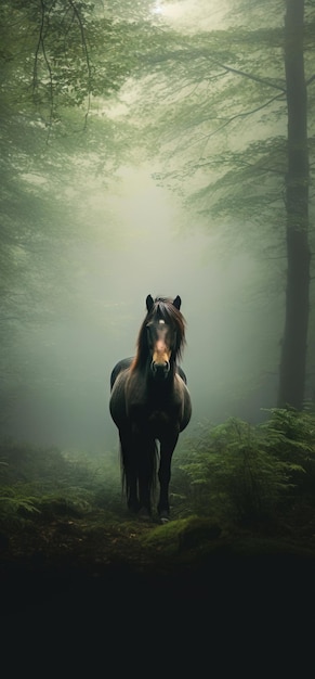 Horse standing forest ai generated image High quality ai generated image