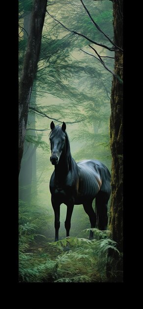 Horse standing forest ai generated image High quality ai generated image