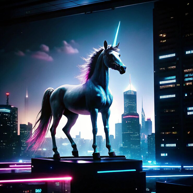 Photo a horse statue is on a pedestal in front of a city skyline