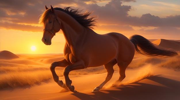 Horse in sunset ai generative