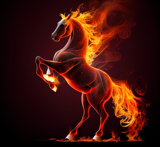 Horse that is on fire on a black background Generative AI