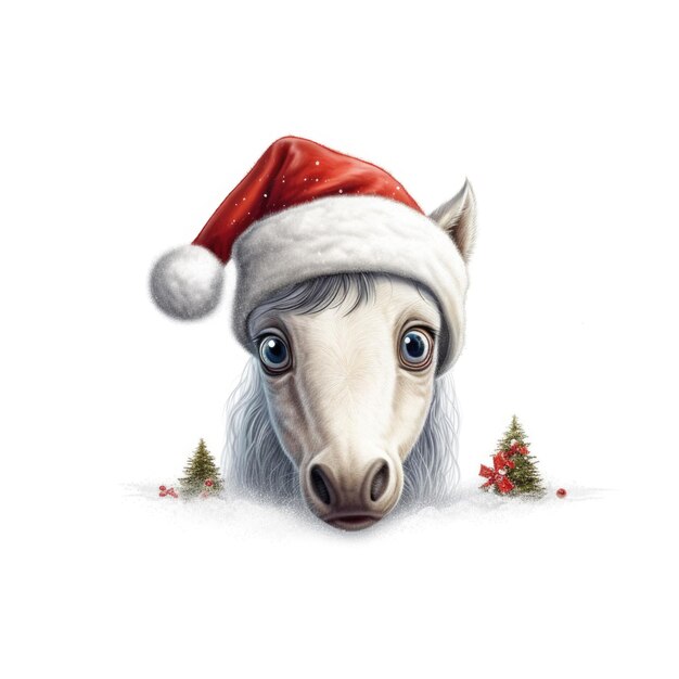 Horse wearing Santa Hat