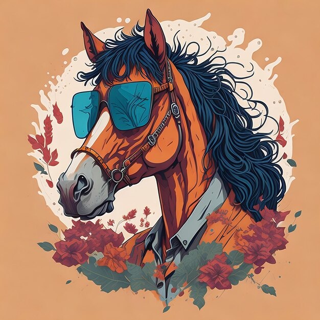 the horse wearing sunglass for tshirt design