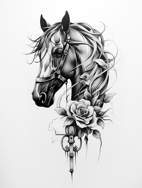 Photo horse wild prairie mustang death halloween holiday roses flowers tattoo print stamp