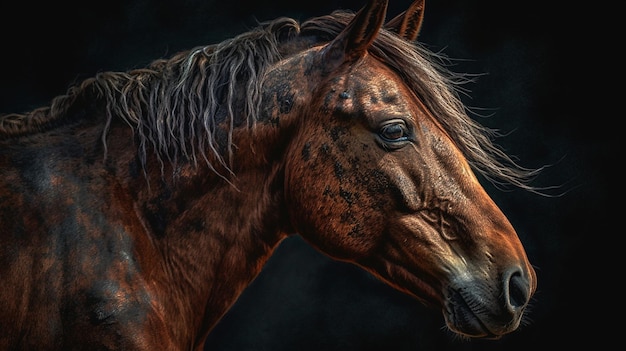 A horse with a black background