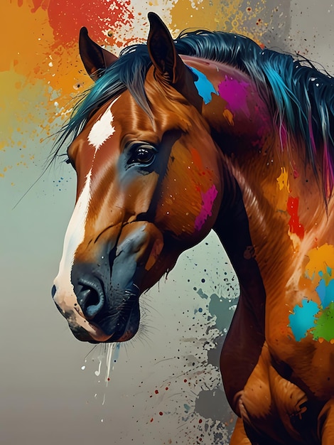 Photo a horse with a colorful face and a white spot on its face