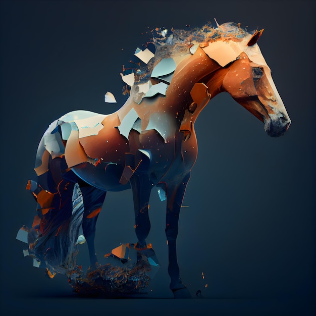 Horse with cracked paint 3d rendering 3d illustration