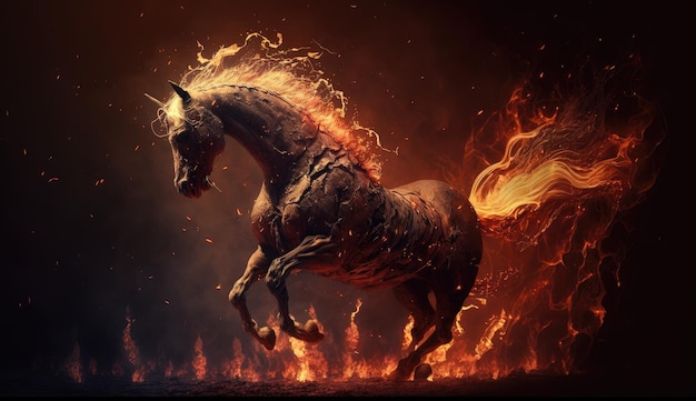 Photo a horse with a fire on its back