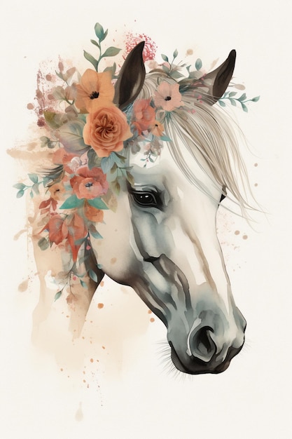 A horse with a floral crown