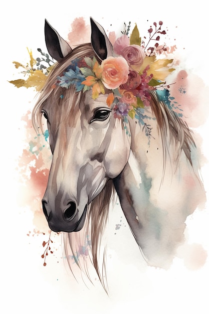 A horse with a flower crown