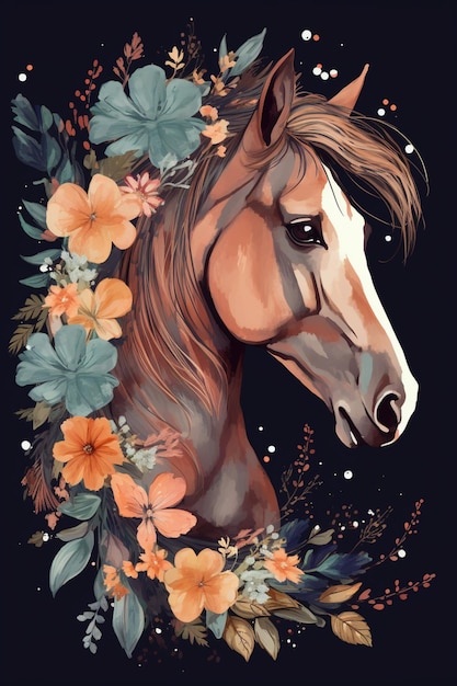 A horse with flowers on it