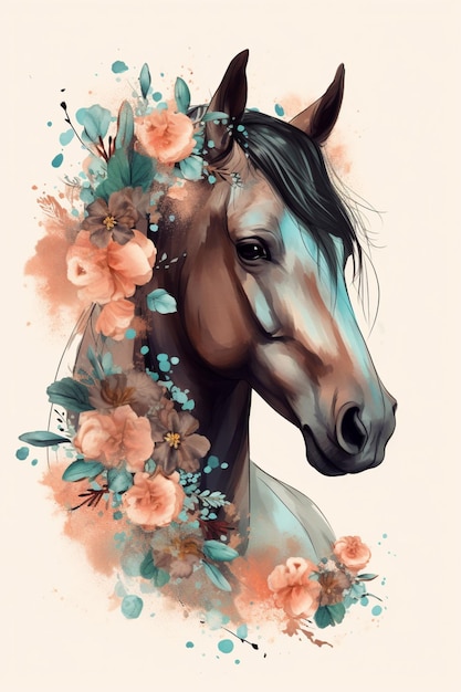 A horse with flowers on its head