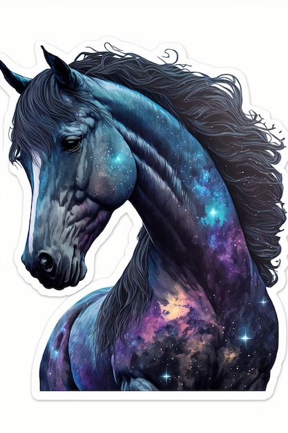 A horse with a galaxy background