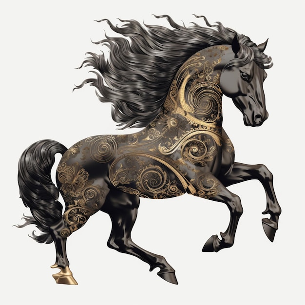 A horse with a golden mane and a black tail is shown in this illustration.