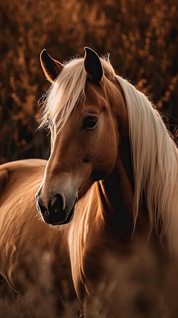 A horse with a golden mane and white hair.