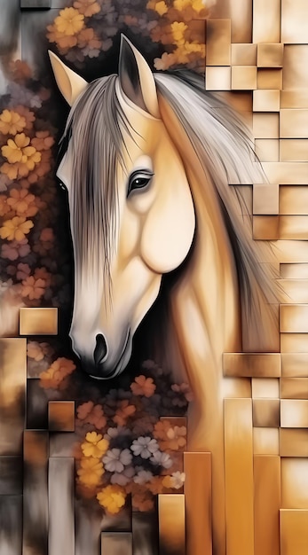 A horse with a gray mane and a yellow mane