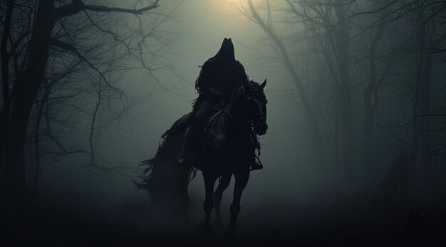 лошадь с шляпой на голове изображена на туманном фоне