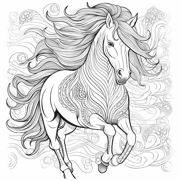 Premium AI Image | a horse with a long mane and a mane is running in ...