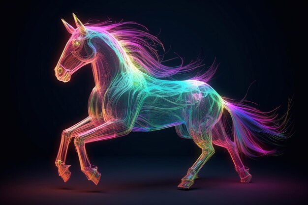 Horse with neon effect Dynamics of power Speed of thought