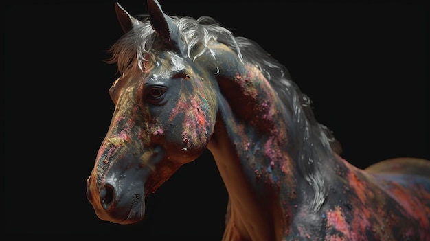 A horse with a paint on its face