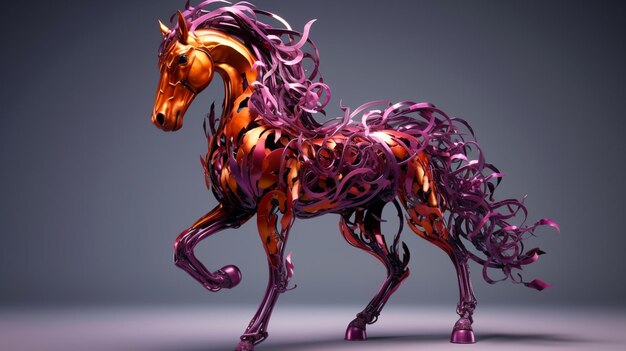 a horse with purple and orange colors