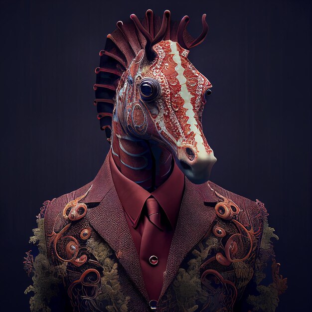 A horse with a red suit and a red jacket