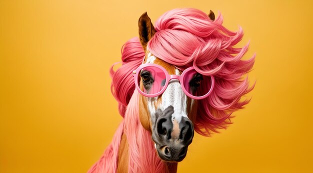 a horse with a trendy pink hairstyle