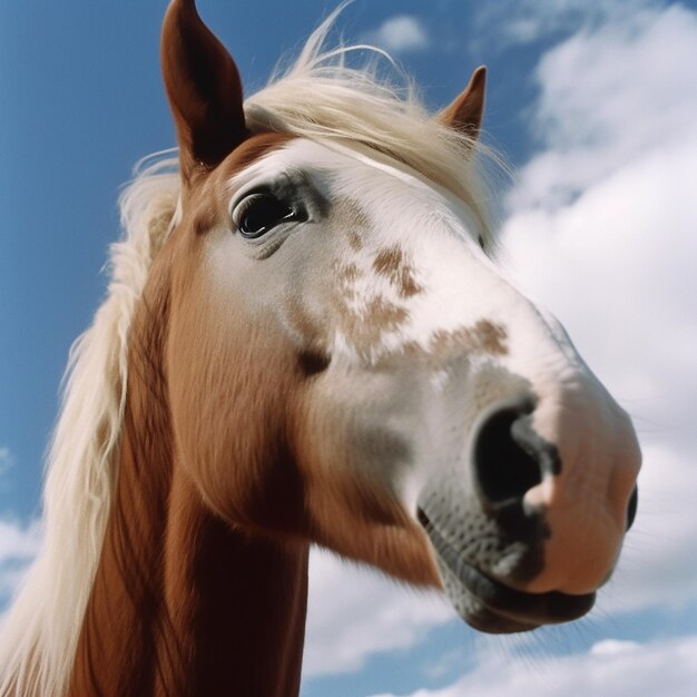 白いたてがみと茶色の鼻を持つ馬