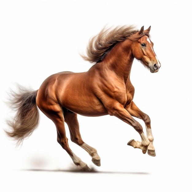 a horse with a white mane running in the air