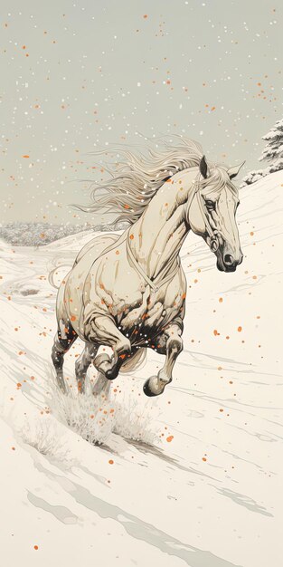 Photo a horse with a white mane running through the snow