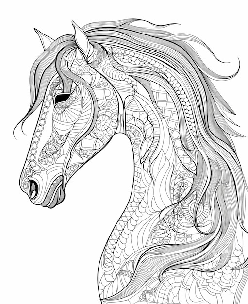 Premium AI Image | Horse Zentangle coloring page