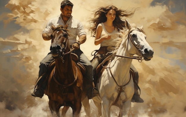 Horseback Romance Two Couples Four Hearts Generative AI