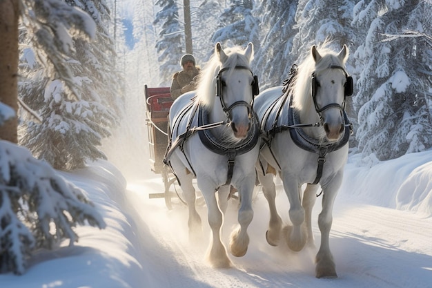 Photo horsedrawn sleigh ride in a winter wonderland